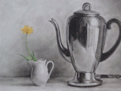 Teapot art charcoal drawing flower jug teapot