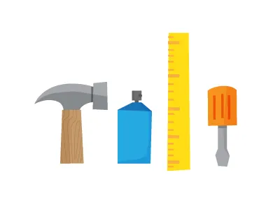 Messy Tools hammer ruler screw driver spray can tools
