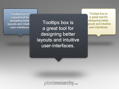 Tooltip Popup Boxes blue dark freebie pixelmonarchy popup psd tooltip ui yellow