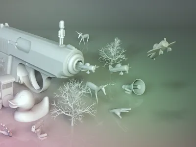MG Holiday Preview 3d art cinema crazy design gun holiday illustration magic mix model render texture