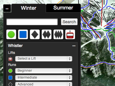 Whistler 3D google earth map ui