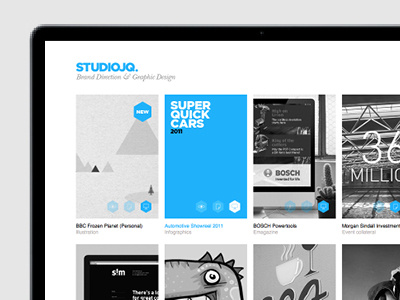 STUDIOJQ - Website update (Dec 11) black white blue branding clean grid logo ui website