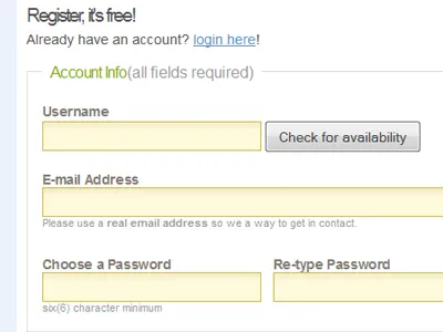 Retro Digg Registration Form classic digg form html input register retro signup webapp