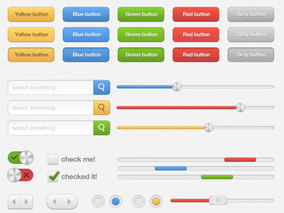 Colerful ui elements (free psd) active blue button checkbox clicked design gray green handle slider hover next pressed previous radius red searchbox simple slider slider toggle yellow