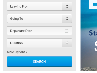 Travel UI blue dropdown search select submit ui