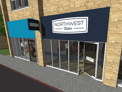 Northwest Union Store Front 3d blue boutique bricks clothing design google lost type mall mockup model navy northwest path sale shop sketchup stone street union visual window