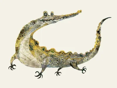 Caiman animal cerriteno detail illustration nature stylized texture. green