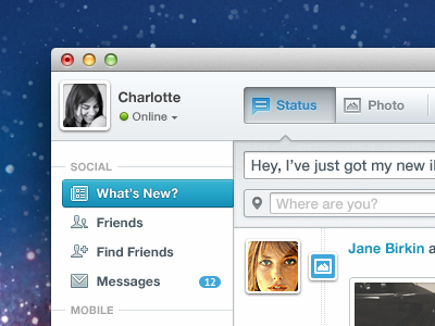 Final home page avatar feed icons social status stream ui update