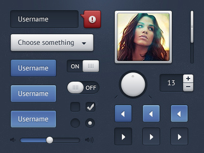 Ui Elements blue button checkbox dark dropdown elements input radiobutton scrolbar scroller slider ui volume wheel