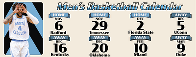 Editorial: UNC Men's Basketball Schedule 2024 graphic design