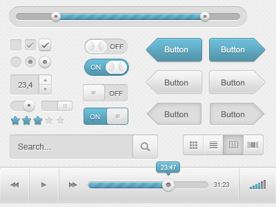UI Kit (PSD) audio audio player blue button checkbox download element form freebie interface kit player psd resources scrollbar shapes slider tabs ui user
