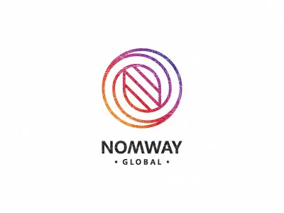 Nomway global circle circular design gradient letter logo motion moving n process round twist unused way
