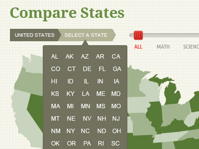 Map filter dropdown slider us map