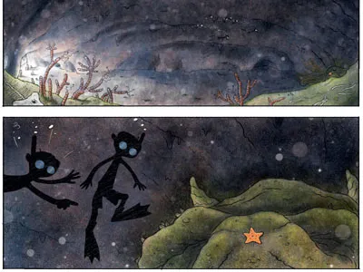 Tentacles: Underwater Cave (color) bones cave fish goggles mussels sea star snorkel starfish underwater