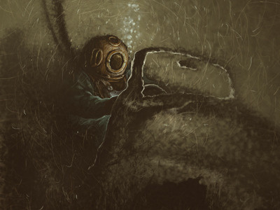 Behind the wheel aleksey litvishkov art behind the wheel diver illustration underwater