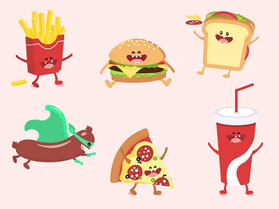 Colorful Food Mascots ✦ eatnow brand mascot cartoons character design cute character food food character food mascot foodie fun character fun mascots illustration mascots