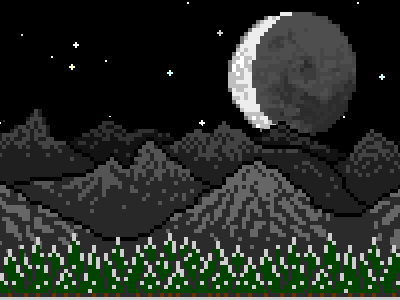 Solstice moon mountains night pixel trees