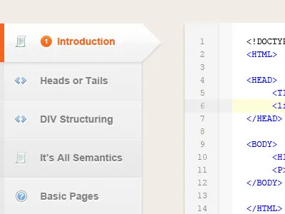 MarkedUp Snippet #1 code console html nav navigation side nav syntax highlight tabs