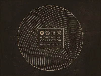 Nightsound Studios "Ten Year" sampler album black design icons nightsound studios orbit record sound soundwave tree ring white