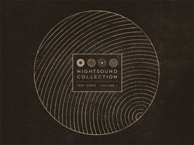 Nightsound Studios "Ten Year" sampler album black design icons nightsound studios orbit record sound soundwave tree ring white