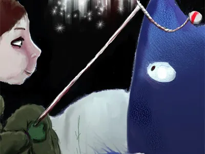 Christmas Card children christmas fishing illustration