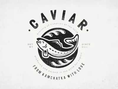 caviar clothes print black caviar fish illustration old fashioned retro salmon shabby t shirt print threadbare typography washed out