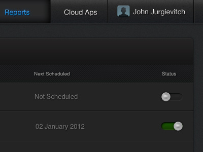 CloudVertical UI - Reports list menu bar toggle