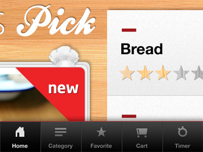 My Recipe app button gui mobile recipe star wood