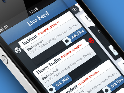 iOS App UI app ui bt buddy traffic design iphone app live feed ui ui design