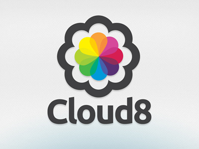 Cloud8 brand brand name cloud colorful colors creative eight emblem graphic identity label logo logotype marker number petals professional rainbow sky spiral stamp symbol technology trademark