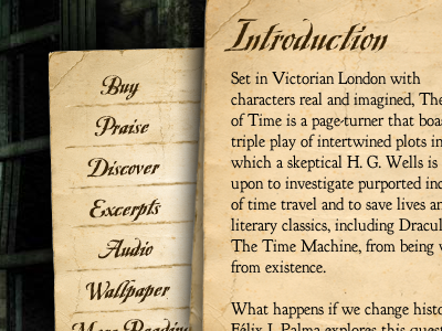 Navigation for Map of Time Site distressed navigation paper