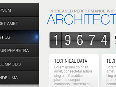 Architect clean counter diagnostics menu modern navigation product page