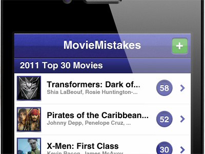 MovieMistakes, mobile friendly app application blue iphone list mistakes moviemistakes movies purple