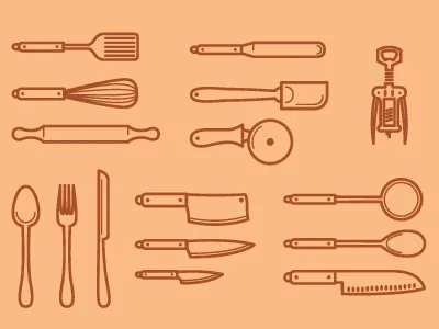 kitchen utensils fork icing spreader icons kitchen knife knives ladle pizza cutter rolling pin sharp spatula spoon utensils whisk wine opener