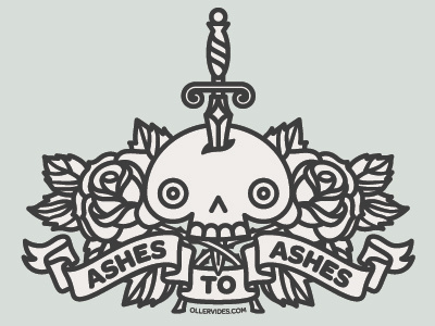 Ashes to Ashes ashes banner bones dagger death flower petal rose skull tattoo thorn