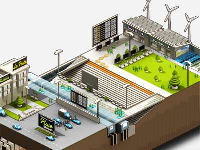 Isometric station concept 3d isometric mini platform