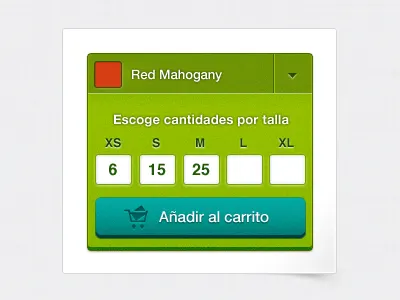 Color and Size box cart color colour ecommerce eshop green selection shop size sizes