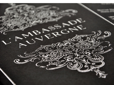 L'Ambassade Auvergne baroque cuisine food logo menu ornate