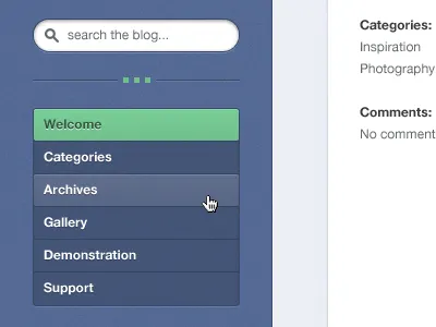 Moderno WordPress Theme - Navigation blue clean green hover navigation search sidebar ui widget