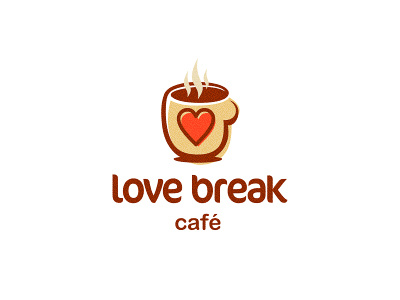 Love Break Cafe aroma brand break brown cafe coffee cup design designer graphic heart icon icons logo lounge love pub smell tea