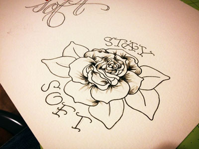 Rose: In Progress illustration ink lettering pen tattoo watercolor