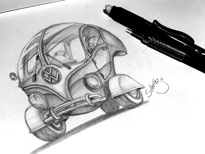 VolksWagen Bubble! automotive car design draw drawing illustration old pencil sketch texture vehicle vw