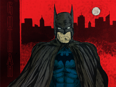 Gotham batman character city comic dark knight gotham graphic novel illustration moon red skyline