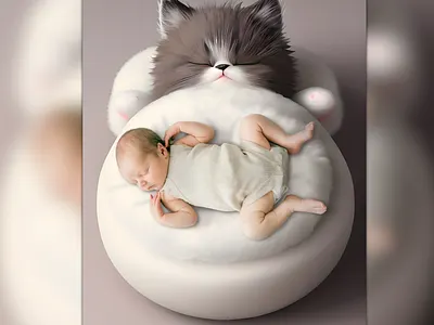 Fantasy Newborn Fluffy Cat Bed Digital Background graphic design photography background