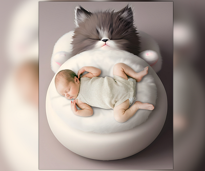 Fantasy Newborn Fluffy Cat Bed Digital Background graphic design photography background