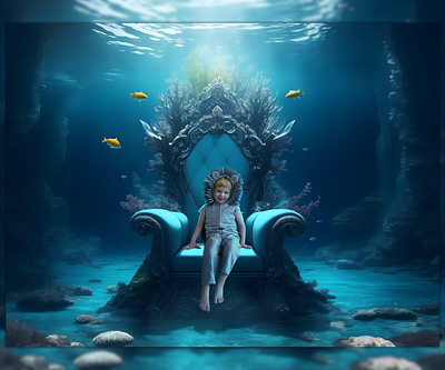 Fantasy Throne In a Magical blue sea Digital Backgroun