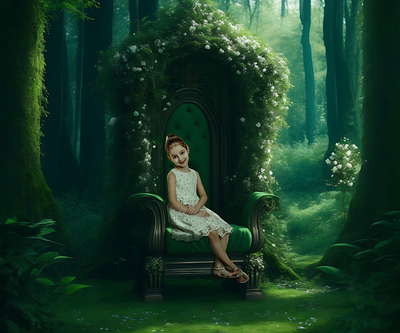 Fantasy Green Throne In a Magical Green Forest Digital Backdrop