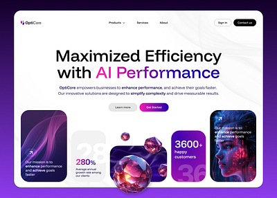 OptiCore 3d ai branding clean logo modern pink purple sci fy ui white