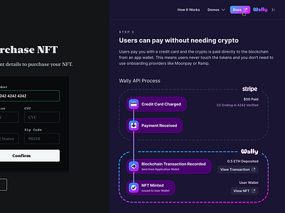 Wally EasyMint UI - Purchase NFT api block card chain credit crypto dash demo deposit docs dotted eth illustration line nft pay purchase stripe wallet web3