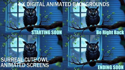 4x Magical Owl Screens for Streaming and wallpapers